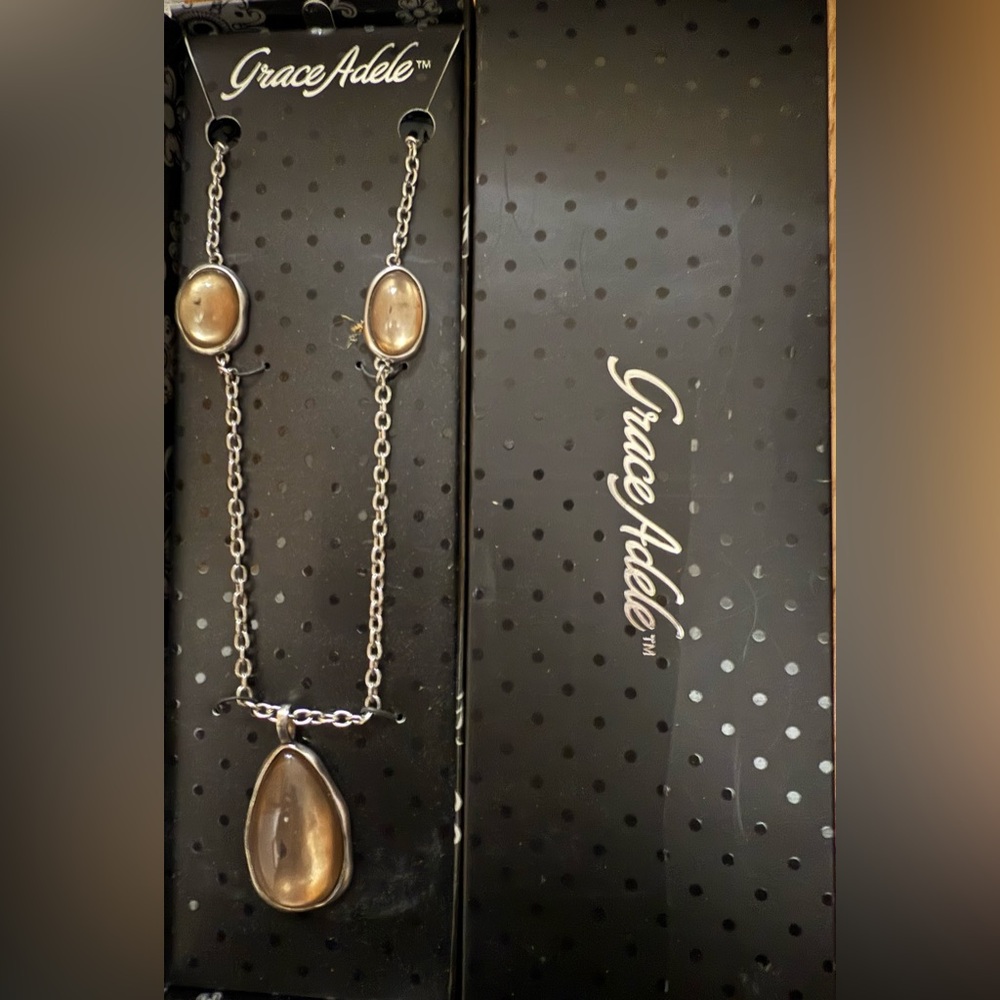 Grace Adele Silver and Brown Necklace with Elegant Pendant